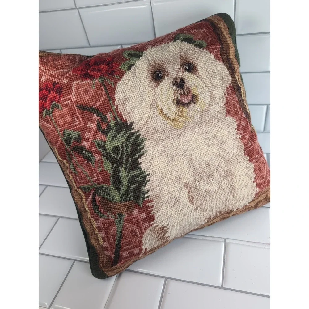 Vintage Maltese Dog Needlepoint Pillow 13